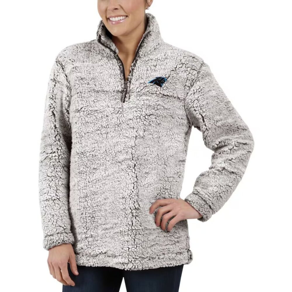 CAROLINA PANTHERS Gray Sherpa Quarter-Zip Pullover -XL - Picture 1 of 6
